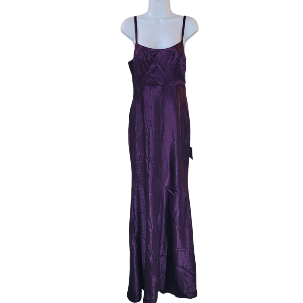 LULU'S Dark Purple Make You Shine Satin Mermaid Maxi Dress Size M